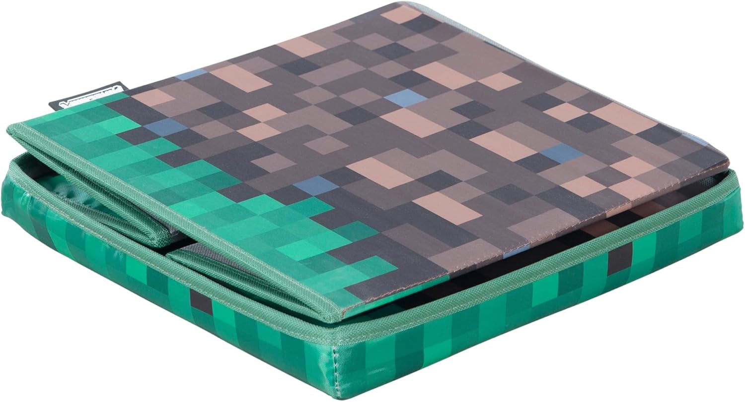 Minecraft: Ottoman - Small - Pixel Grass Block Collapsible Storage W/Lid, Footrest Box,11X.8 Square Cube, Store Toys, Game Theme Decor, Licensed