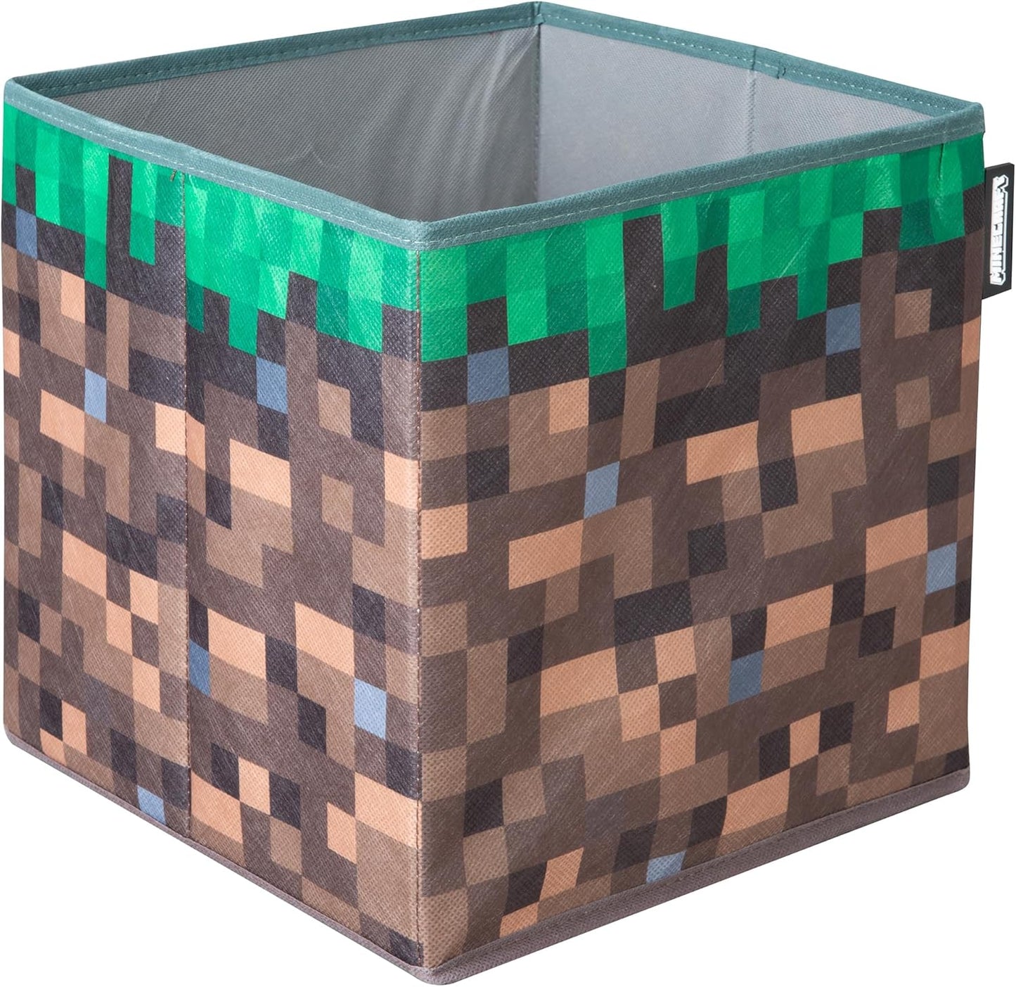 Minecraft: Ottoman - Small - Pixel Grass Block Collapsible Storage W/Lid, Footrest Box,11X.8 Square Cube, Store Toys, Game Theme Decor, Licensed