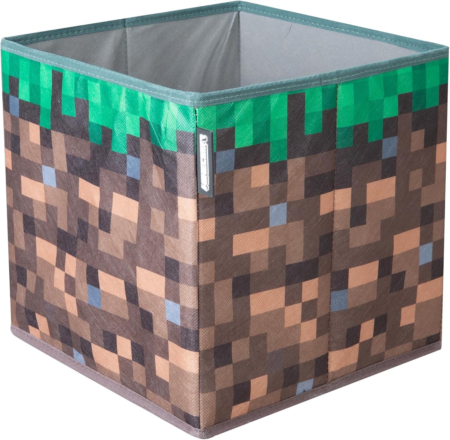Minecraft: Ottoman - Small - Pixel Grass Block Collapsible Storage W/Lid, Footrest Box,11X.8 Square Cube, Store Toys, Game Theme Decor, Licensed